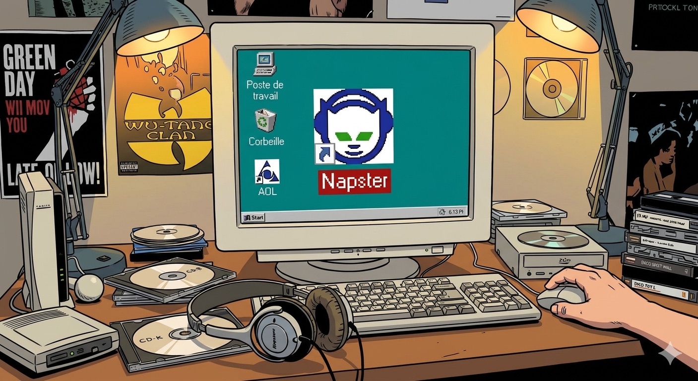 L'apparition du célèbre chat vert aux écouteurs bleus sur le bureau de Windows 95, l'icône mythique qui a fait battre le cœur de 80 millions d'utilisa