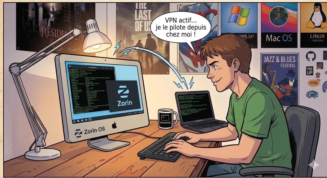 VPN actif. Le Mac pilote Zorin à distance. Je le pilote depuis chez moi !