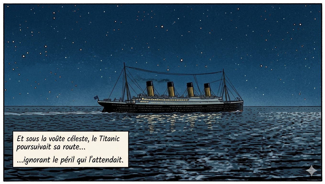 Et sous la voûte céleste, le Titanic poursuivait sa route, ignorant le péril qui l'attendait.